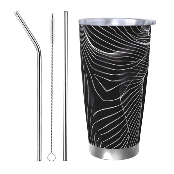 Vsdgher Geometric Lines Dog Art 20 Oz Stainless Steel Vacuum Insulated, Travel Mug Coffee Cup for Home, Office, Outdoor Works Great for Ice Drinks and Hot Beverage -Straw Three-piece Set