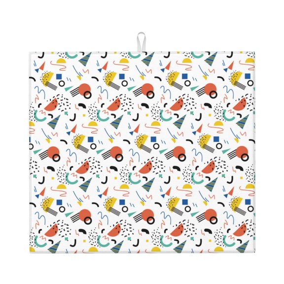 Vsdgher Geometric Retro Print Dish Drying Mat, Kitchen Counter Mat, Dish Drying Pad for Dishes, Utensils, Pots and Pans,16" x 18"