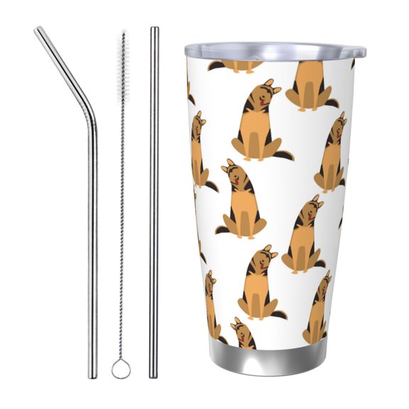 Vsdgher German Shepherd Dog 20 Oz Stainless Steel Vacuum Insulated, Travel Mug Coffee Cup for Home, Office, Outdoor Works Great for Ice Drinks and Hot Beverage -Straw Three-piece Set