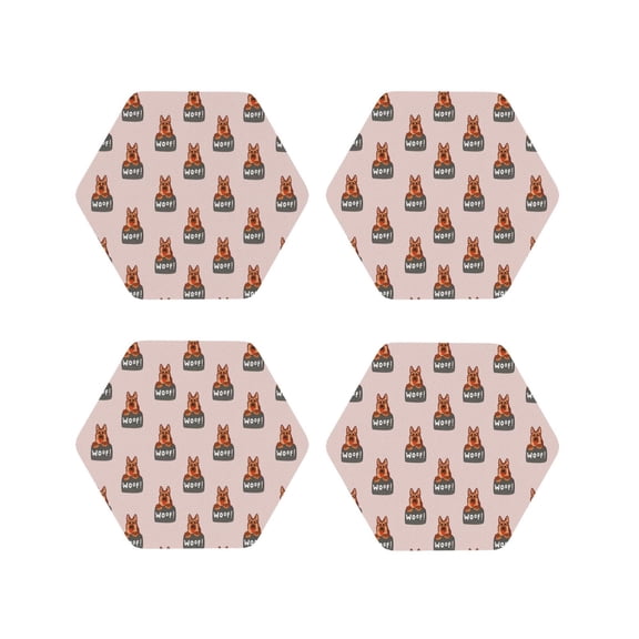 Vsdgher German Shepherd Dog Leather Coasters for Drinks, Durable Drink Coasters 4 Set for Tabletop Protection, Luxurious Home Décor and Housewarming Gift ( {designName})Hexagon