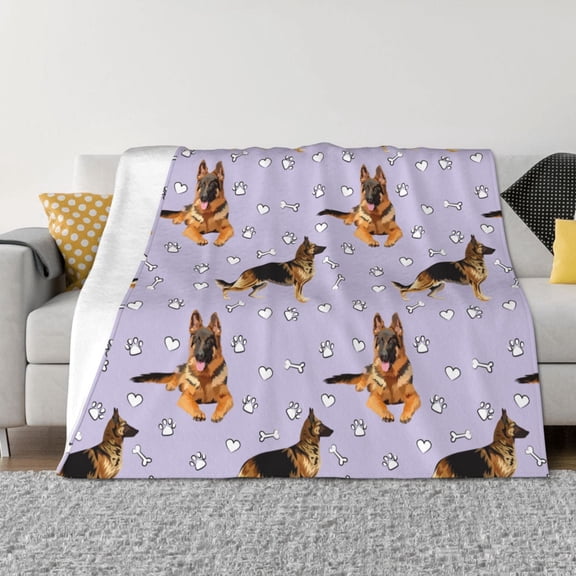 Vsdgher German Shepherd Dog Pattern Fleece Throw Blanket, Horizontal Fleece Bedding Home Decor for Couch & Bed All Season Use -50"x40"