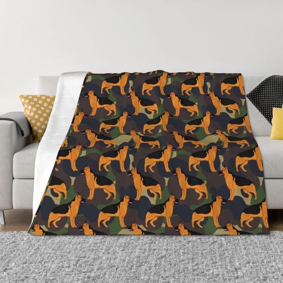 Vsdgher German Shepherd Dog Pattern Fleece Throw Blanket, Horizontal Fleece Bedding Home Decor for Couch & Bed All Season Use -60"x50"