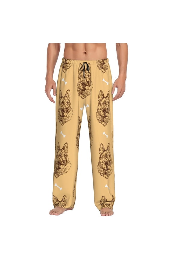 German Shepherd Dog Print Mens Pajama Pants Sleep & Lounge Pants, PJ Bottoms With elastic waistb and Pockets