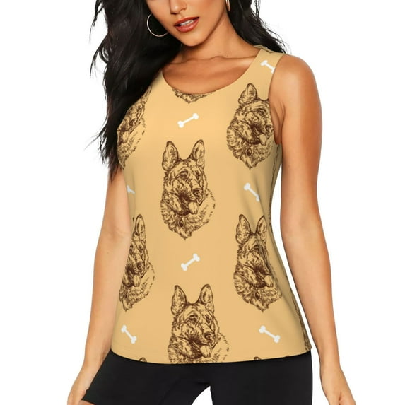 Vsdgher German Shepherd Dog Print Tank Top Sports Vest Bra for Women Sports ,Performance Stretchy Quick Dry Sports Workout Running Top Vest with Removable Pads