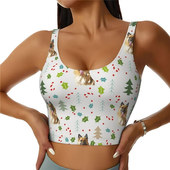 Vsdgher German Shepherd Dog Print Women Sleeveless Athletic Tank Top Built-in Bra Camisole Sports Vest for Yoga Running Fitness Exercise with Removable Pads