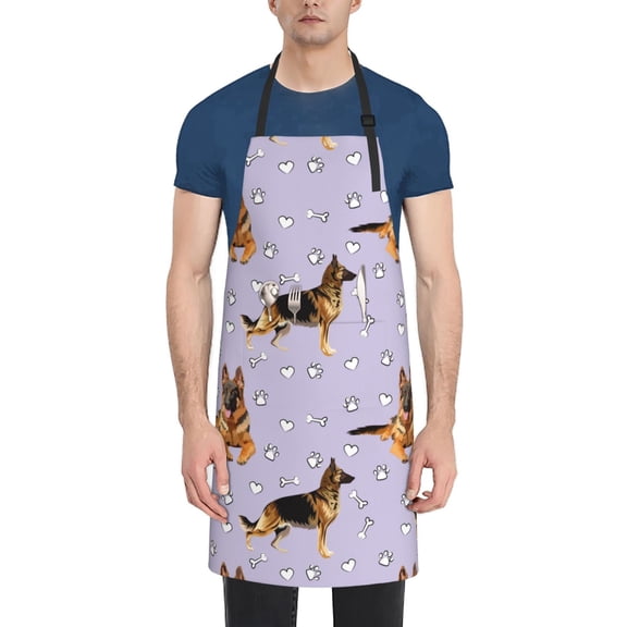 Vsdgher German Shepherd Dog Waterproof Apron with 2 Pockets Kitchen Chef Aprons Bibs for Grooming Cooking Baking Painting Gardening