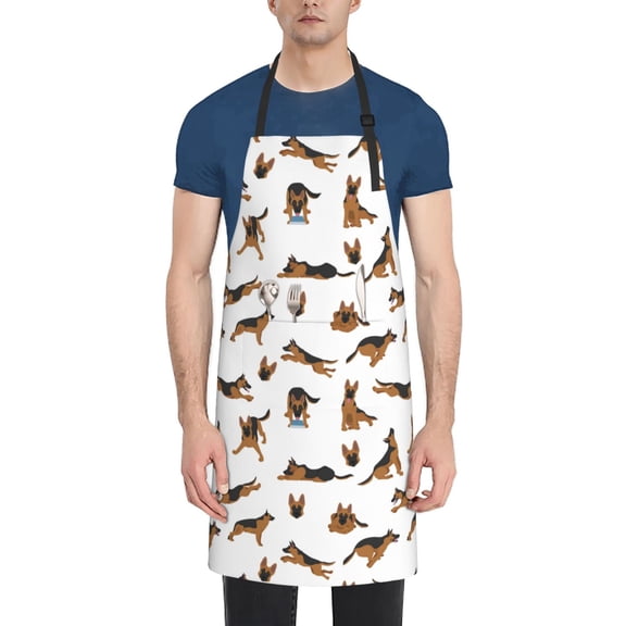 Vsdgher German Shepherd Dog Waterproof Apron with 2 Pockets Kitchen Chef Aprons Bibs for Grooming Cooking Baking Painting Gardening