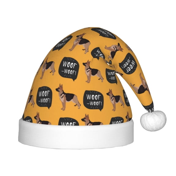 Vsdgher German Shepherd Woof Christmas Hat, Santa Hat for Kids Xmas Holiday Hat Red Classic Christmas New Year Festive Party Supplies