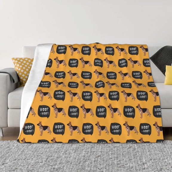 Vsdgher German Shepherd Woof Pattern Fleece Throw Blanket, Horizontal Fleece Bedding Home Decor for Couch & Bed All Season Use -80"x60"