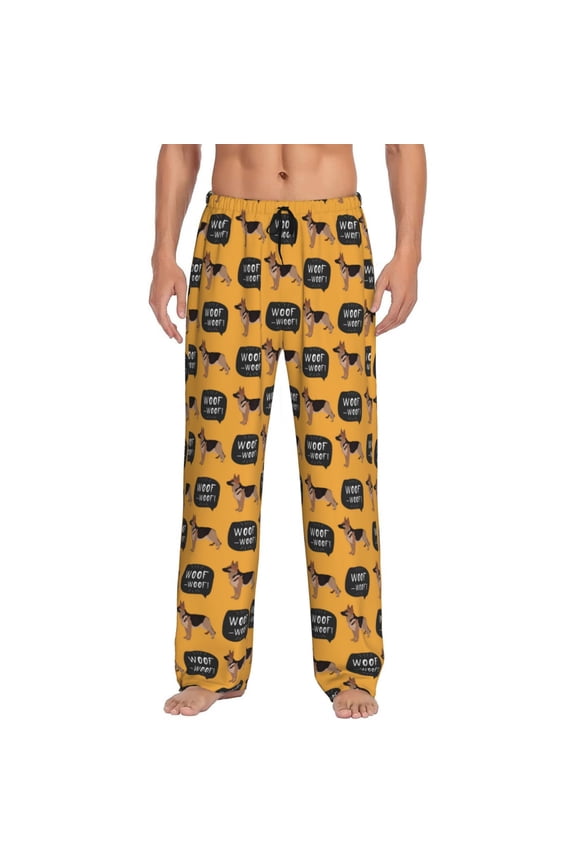 German Shepherd Woof Print Mens Pajama Pants Sleep & Lounge Pants, PJ Bottoms With elastic waistb and Pockets