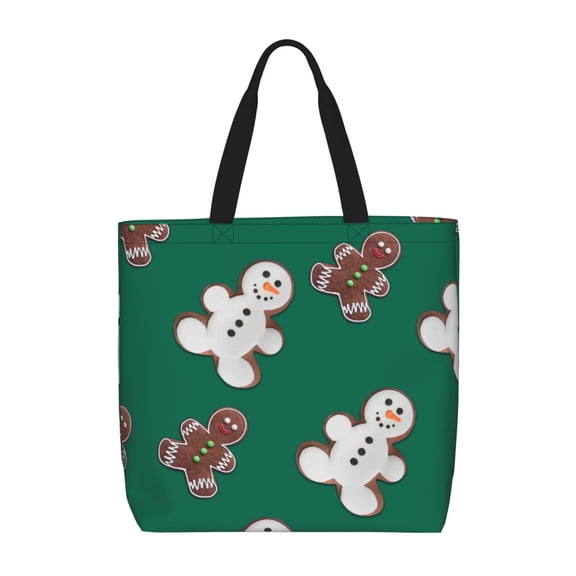 Vsdgher Gingerbread Snowman Cookies print Tote Bag for Women Shoulder Bag with Zipper Large Shoulder Bag Handle Handbag Portable Washable for Travel, Work