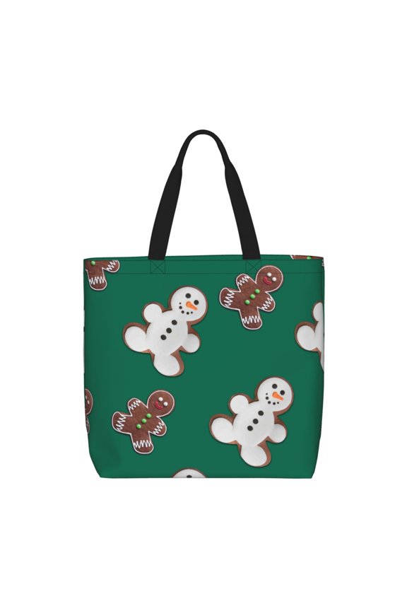 Gingerbread Snowman Cookies print Tote Bag for Women Shoulder Bag with Zipper Large Shoulder Bag Handle Handbag Portable Washable for Travel, Work
