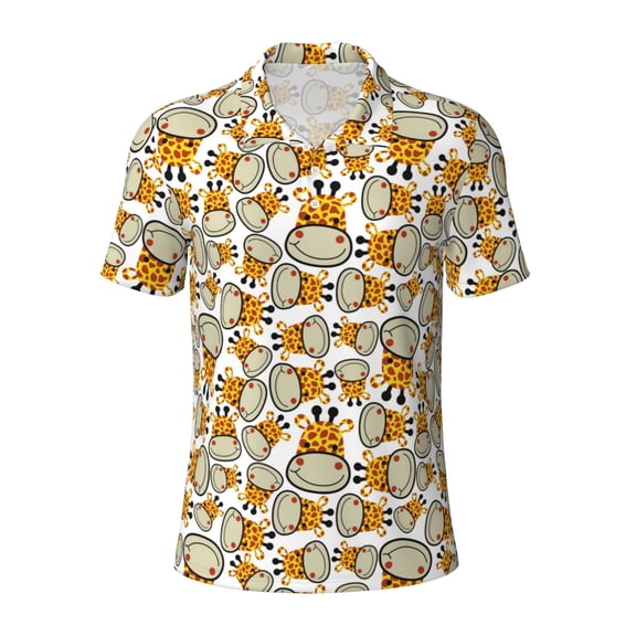 Vsdgher Giraffes Head Print Men's Short Sleeve Stretch Polo Shirt, Moisture-Wicking Performance Polo Shirt