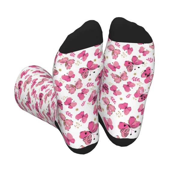 Vsdgher Girl Butterfly Unisex Crew Socks Lightweight Breathable Ventilation Ankle Socks, Mid-calf socks for Daily