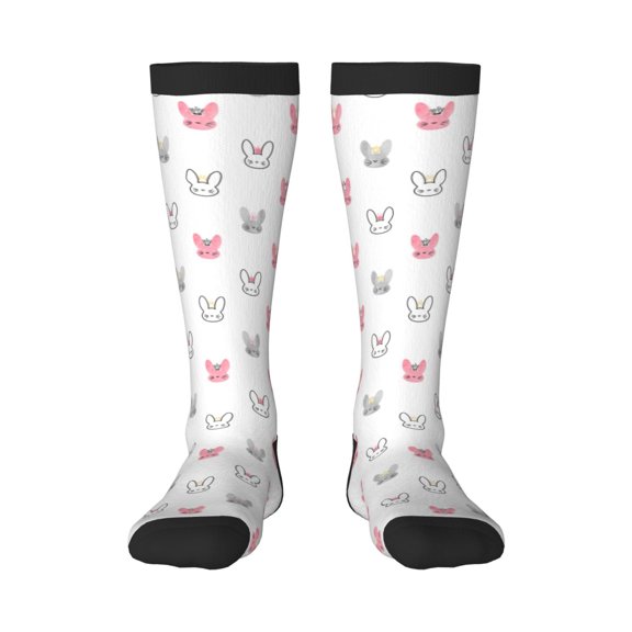 Vsdgher Girl Rabbit Print Thigh High Socks Extra Long Stretchy Sock Women Over Knee High Opaque Stocking Daily Wear