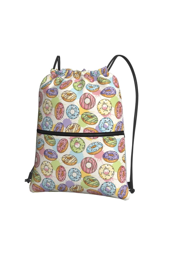 Glazed Donuts Drawstring Backpack Water Resistant String Bag Sports Sackpack Gym Sack for Men Women