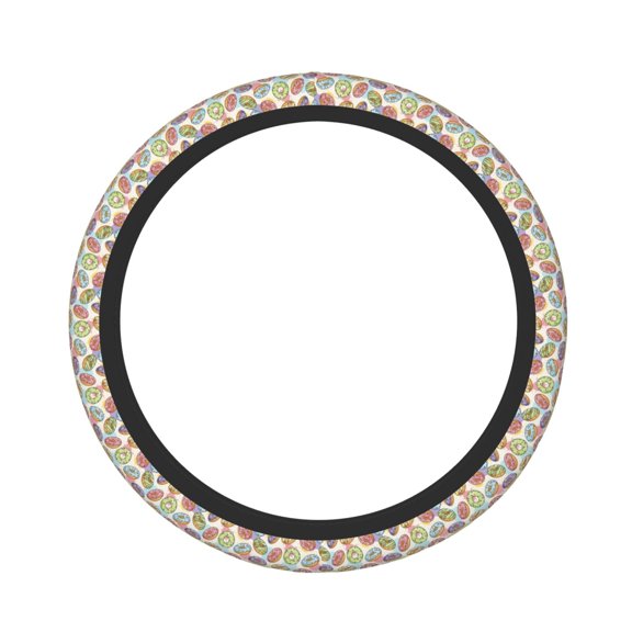 Vsdgher Glazed Donuts Pattern Elastic Car Steering Wheel Cover,Car Wheel Cover Protector Car Accessory for Steering Wheel with a Diameter of 14.5"-15"
