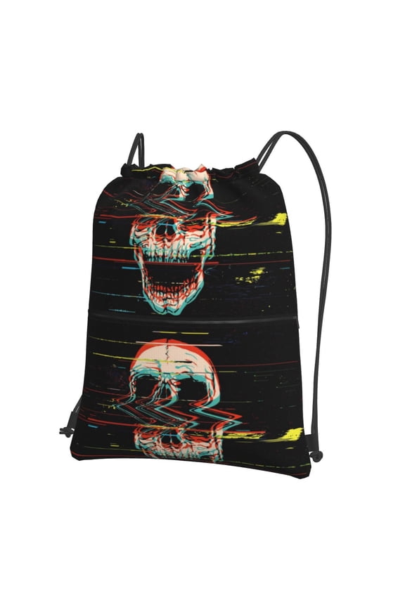 Glitch Screaming Skull Drawstring Backpack Water Resistant String Bag Sports Sackpack Gym Sack for Men Women