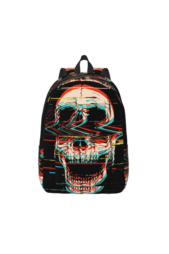 Glitch Screaming Skull Print Canvas Backpack Travel Rucksack Unisex Knapsack 15.7/17.7Inch Laptop Backpack for Work,College -Medium