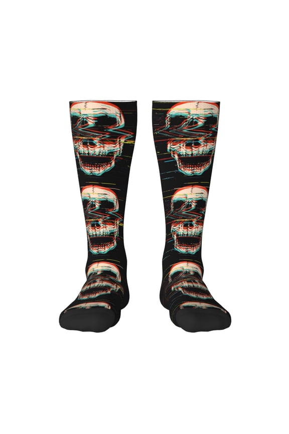 Glitch Screaming Skull Print Thigh High Socks Extra Long Stretchy Sock Women Over Knee High Opaque Stocking Daily Wear