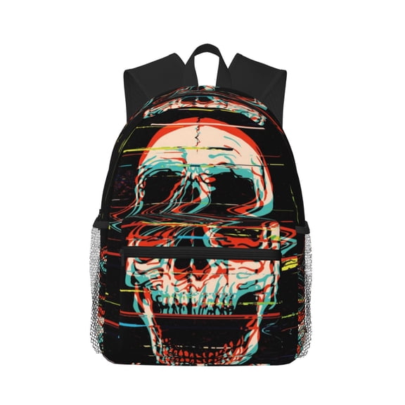 Vsdgher Glitch Screaming Skull Print Unisex Large Capacity Bookbag Schoolbag Casual Daypack for High School/College/Teens/Travel/Work