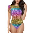 thumbnail image 1 of Vsdgher Glitter Rainbow Prinr Short Sleeve Body suit for Womens, Sexy Onesie One Piece Round Neck Bodysuit Shapewear Tummy Control-Large, 1 of 7