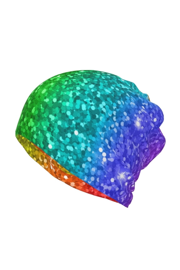 Glitter Rainbow Slouchy Beanie Hat for Men/Women, Skull Cap Chemo Cap Night Sleeping Cap