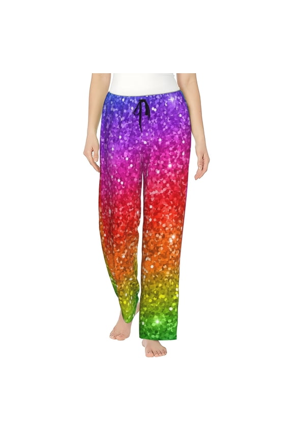 Glitter Rainbow Women’s Womens Pajama Pants, Lounge Wide Leg PantsLounge Pants,Sleep Bottoms, Lounge for Women-