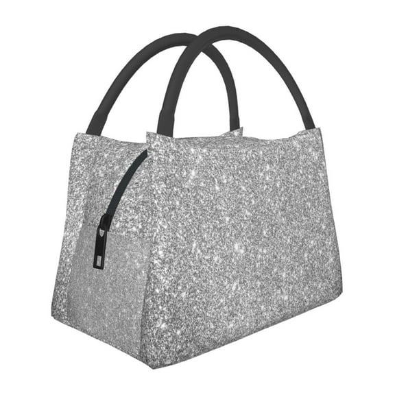 Vsdgher GlitterSilver Print Insulated Reusable Bags with Sturdy Zipper and Handles, Foldable Totes for Hot or Cold Food Bring or Delivery
