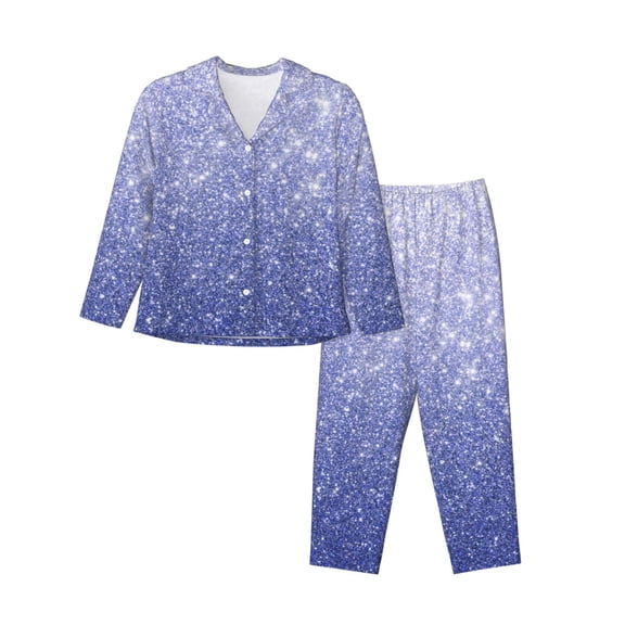 Vsdgher Glittering Blue Purple Pajamas Set Long Sleeve Sleepwear Womens Button Down Nightwear Pj Sets-X-Large