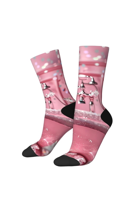 Glittering Pink Bathtub Crew Socks for Men & Women, Breathable Casual Athletic Ankle Socks
