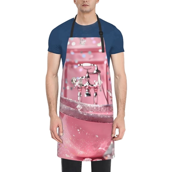 Vsdgher Glittering Pink Bathtub Waterproof Apron with 2 Pockets Kitchen Chef Aprons Bibs for Grooming Cooking Baking Painting Gardening