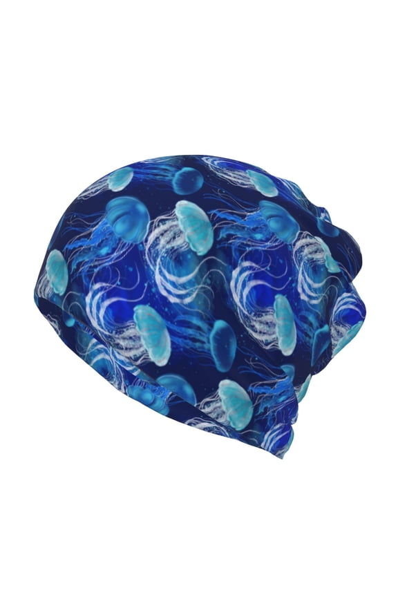 Glowing Jellyfish Pattern Slouchy Beanie Hat for Men/Women, Skull Cap Chemo Cap Night Sleeping Cap