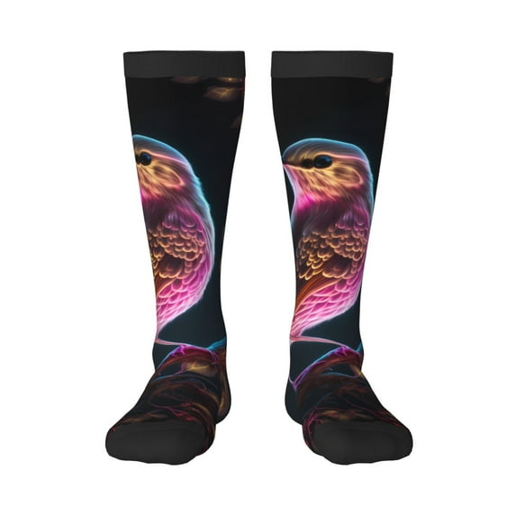 Vsdgher Glowing Leaf Bird Print Thigh High Socks Extra Long Stretchy Sock Women Over Knee High Opaque Stocking Daily Wear
