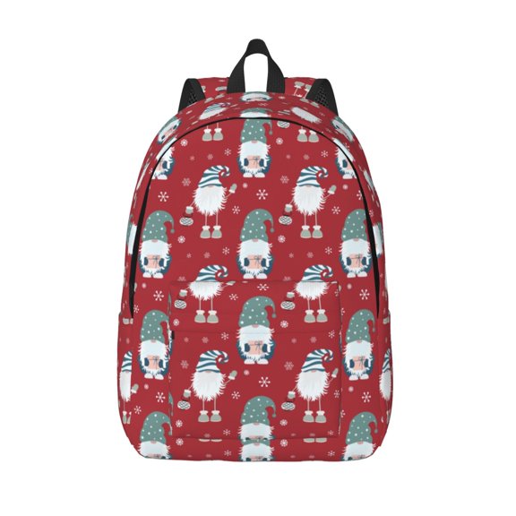 Vsdgher Gnome And Snowflakes Print Canvas Backpack Travel Rucksack Unisex Knapsack 15.7/17.7Inch Laptop Backpack for Work,College -Medium