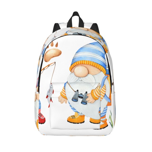 Vsdgher Gnome Camping Fishing Print Canvas Backpack Travel Rucksack Unisex Knapsack 15.7/17.7Inch Laptop Backpack for Work,College -Small