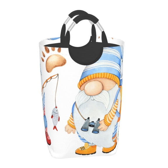 Vsdgher Gnome Camping Fishing Print Square Laundry Bag Large Collapsible Dirty Clothes Bags With Handles Waterproof Essentials Storage For College Dorm, Family