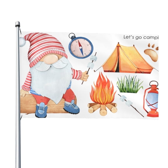 Vsdgher Gnome Camping Print Outdoor Decorative Flag 4x6ft, Suitable for outdoor decoration, can be hung indoors, on outdoor lawns, balconies, parties