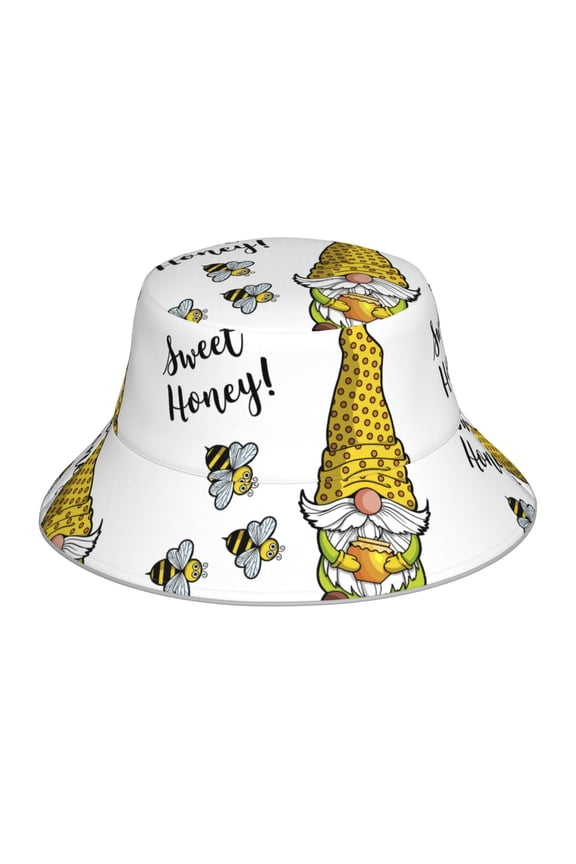 Gnome Sweet Honey Print Bucket Hat for Men&Women Bucket Hat Reversible Summer Double-Side-Wear Travel Gardening, Beach, Camping, Hiking, Fishing Cap