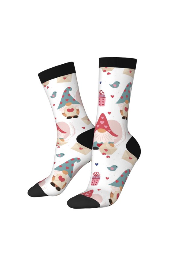 Gnome With Love Letter Crew Socks for Men & Women, Breathable Casual Athletic Ankle Socks