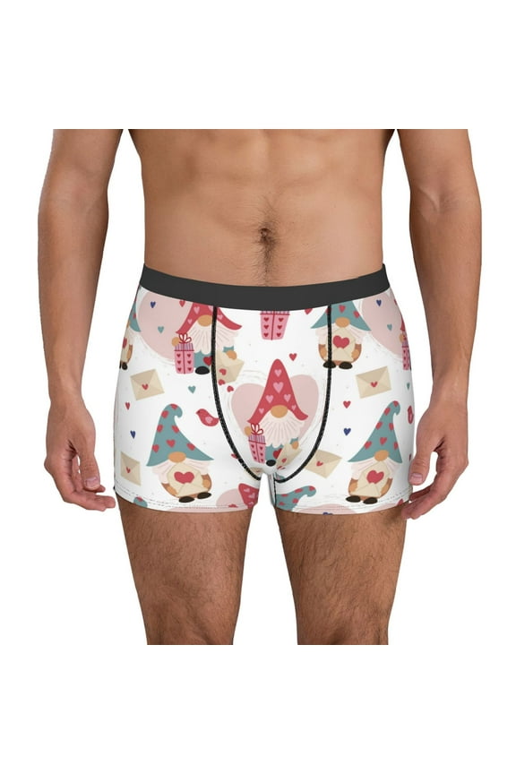 Gnome With Love Letter Pattern Men's Boxer Brief Underwear,Soft Funny Underwear for Men-Large