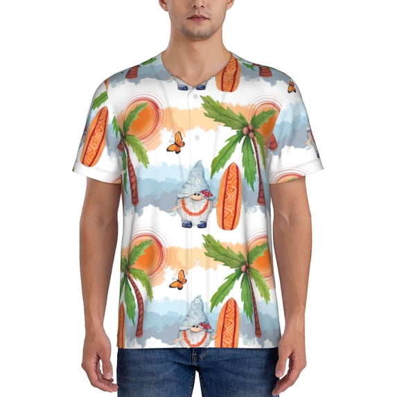 Vsdgher Gnome and Surfing Mens T-Shirts Baseball Vintage Fashionable Lightweight Casual Crew Neck Slim Fit with Long Sleeves-XX-Large
