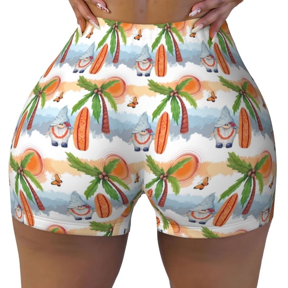Vsdgher Gnome and Surfing print Workout Shorts for Women Seamless Soft Smooth Gym Yoga Scrunch Active Exercise Fitness Shorts