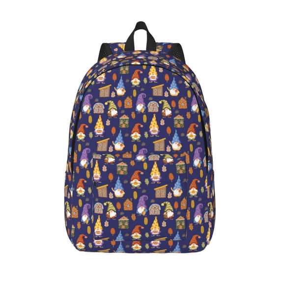 Vsdgher Gnomes And Houses Print Canvas Backpack Travel Rucksack Unisex Knapsack 15.7/17.7Inch Laptop Backpack for Work,College -Medium