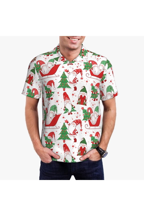 Gnomes Merry Christmas Polo Shirts for Men, Men's Short Sleeve Stretch Polo Shirt, Shirts for Men-Small