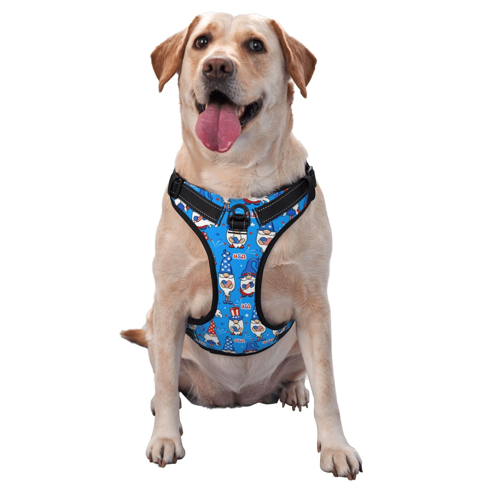 Vsdgher Gnomes in USA Pattern Dog Harness,No Pull Pet Harness with Soft Padded Handle,Adjustable Reflective Vest with 2 Buckles,4 Slide Buckles,S-XL Small