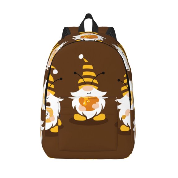 Vsdgher Gnomes With Honey Print Canvas Backpack Travel Rucksack Unisex Knapsack 15.7/17.7Inch Laptop Backpack for Work,College -Medium