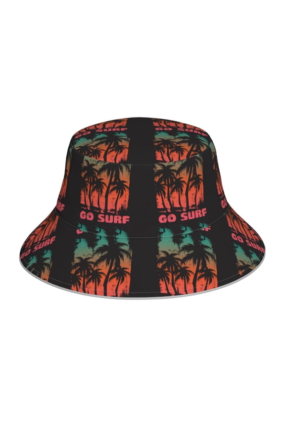 Go Surfer Print Bucket Hat for Men&Women Bucket Hat Reversible Summer Double-Side-Wear Travel Gardening, Beach, Camping, Hiking, Fishing Cap