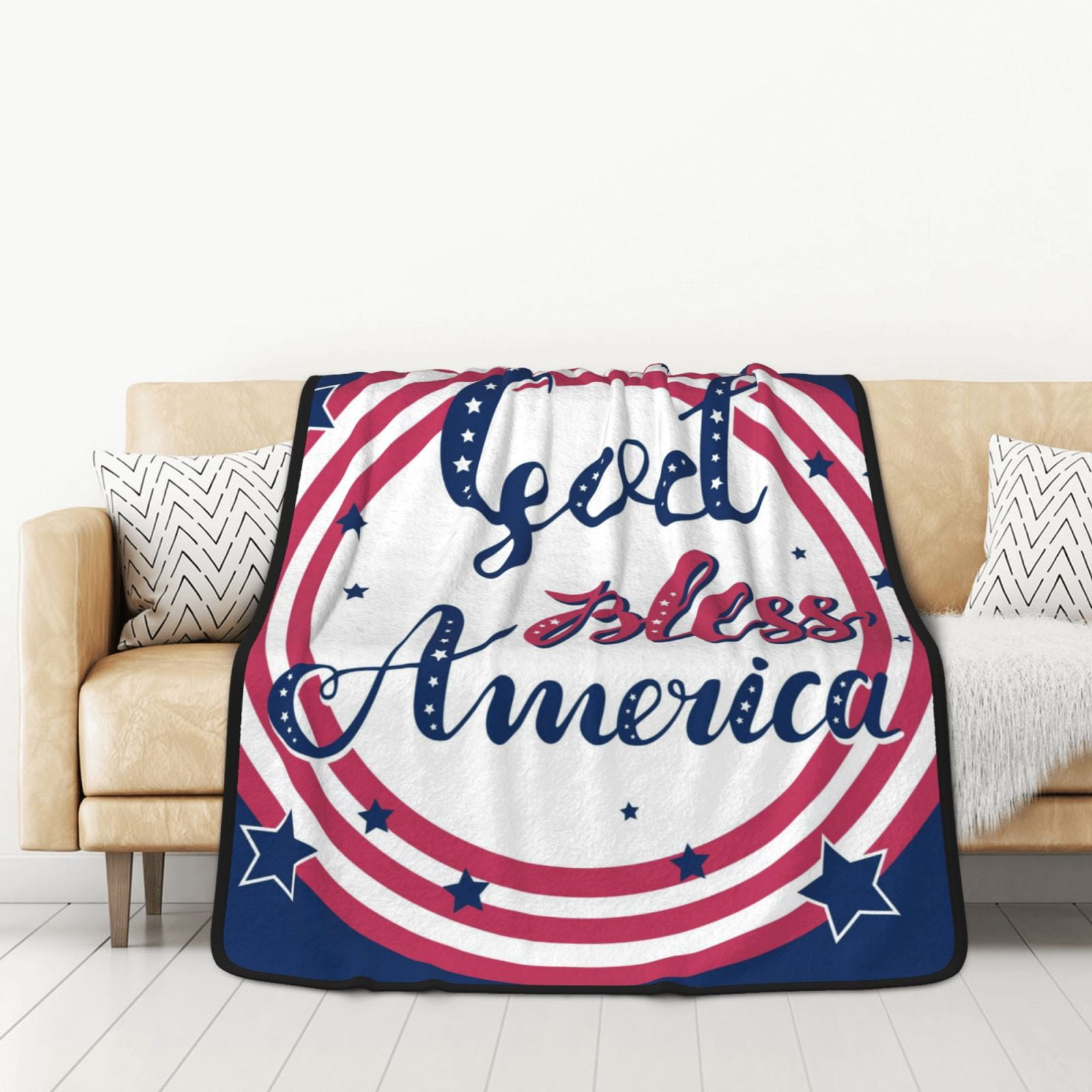 Vsdgher God Bless America Patriotic Star Blanket Double Sided Fleece