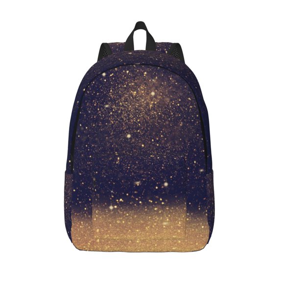 Vsdgher Gold Black Glitter Print Canvas Backpack Travel Rucksack Unisex Knapsack 15.7/17.7Inch Laptop Backpack for Work,College -Medium
